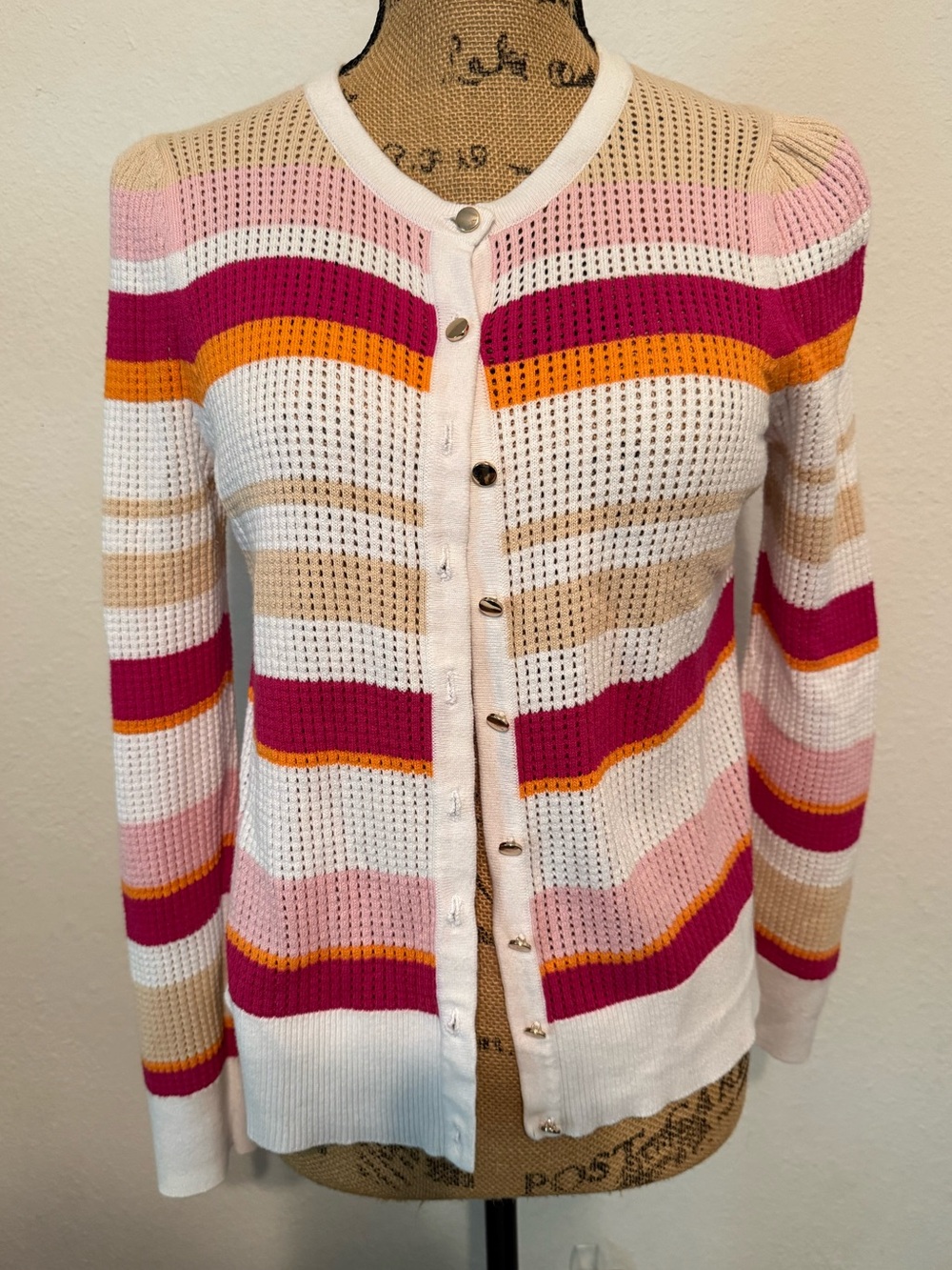 Charter Club Striped Cardigan with gold buttons size medium